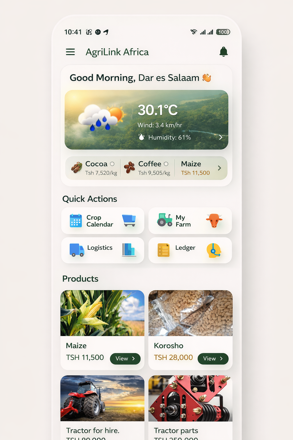 AgriLink app home page